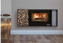 Haardframe met houtblokhouder en speksteendecor