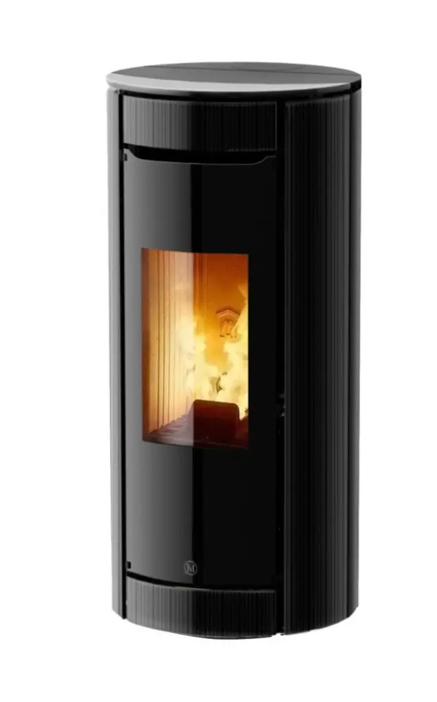 JOLLY MEC BOTERO2 8KW UP habillage verre strie noir "strip" - sortie fumée supérieure simple paroi