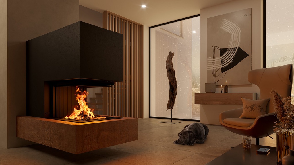 Spartherm Premium A-U-70h, D=250, chamotte blanche, cadre massif à 8 côtés