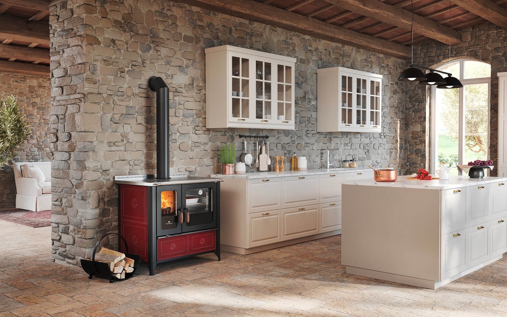 Rizzoli Cuisinière à bois avec four Serie N 94 country faïence bordeaux